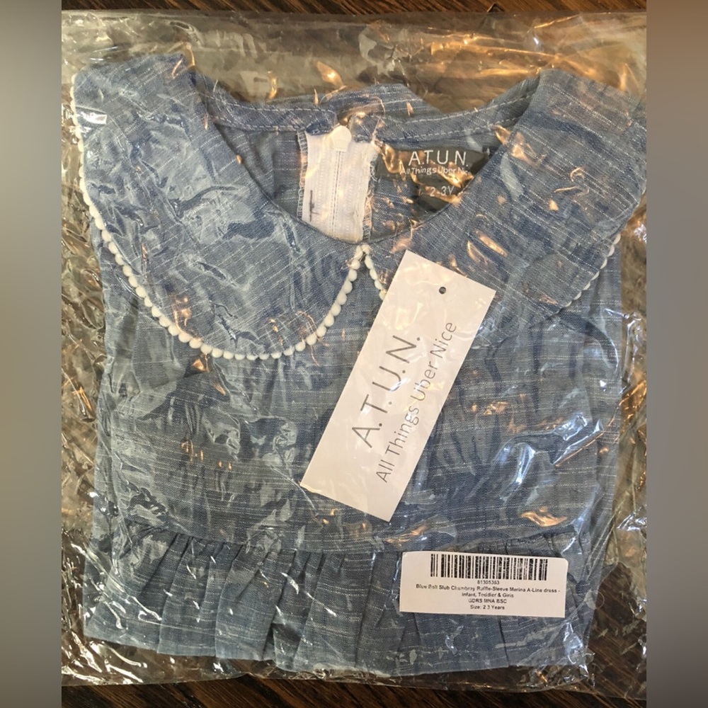 NWT and in bag! ATUN Blue Bell Ruffle Sleeve Chambray A-line Dress.
